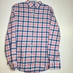 Vineyard Vines Shirt Slim Longshore Men's Medium Pink Blue Gingham Plaid Pocket